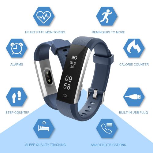  LETSCOM Fitness Tracker HR, Heart Rate Monitor Watch with Sleep Monitor Step Counter Pedometer, Waterproof Smart Fitness Watch, Activity Tracker for Kids Women and Men