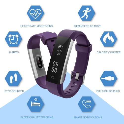  LETSCOM Fitness Tracker HR, Heart Rate Monitor Watch with Sleep Monitor Step Counter Pedometer, Waterproof Smart Fitness Watch, Activity Tracker for Kids Women and Men