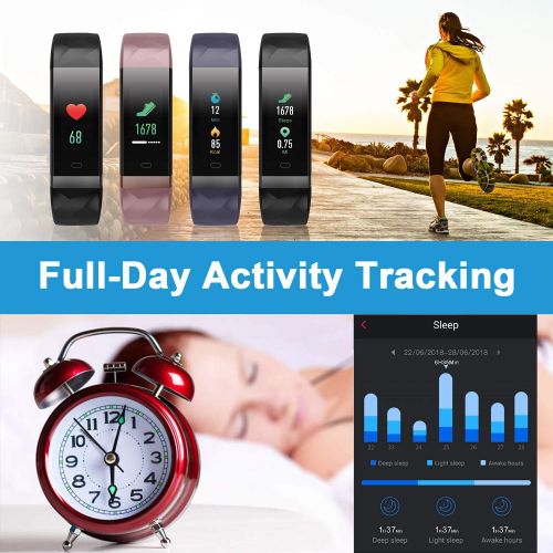  LETSCOM Fitness Tracker Color Screen, IP68 Waterproof Activity Tracker with Heart Rate Monitor, Sleep Monitor, Step Counter, Calorie Counter, Smart Pedometer Watch for Men Women Ki