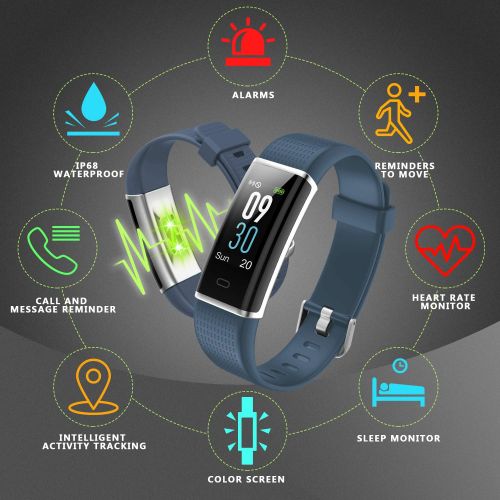  LETSCOM Fitness Tracker, Heart Rate Monitor Watch with Color Screen, IP68 Waterproof, Step Counter, Calorie Counter, Sleep Monitor, Pedometer, Smart Watch for Kids Women and Men