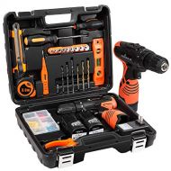 LETTON Tool Set with Drill,16.8V Max Cordless Power Drill Set with Hand Tool Set, Professional Household Home Repair Power Tool Kit with Storage Box-Orange