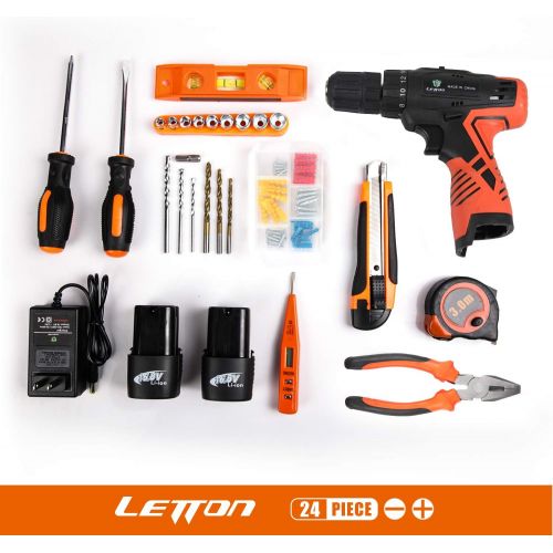  LETTON Tool Set with Drill,16.8V Max Cordless Power Drill Set with Hand Tool Set, Professional Household Home Repair Power Tool Kit with Storage Box-Orange