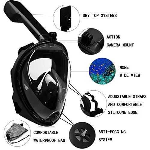  LEUCOTHEA 2019 Neue Schnorchelmaske 180 Grad Panoramablick Vollgesichtsmaske mit Abnehmbarer Kamerahalterung und Ohrstecker - Schnorchel-Schwimmmaske fuer Erwachsene und Kinder