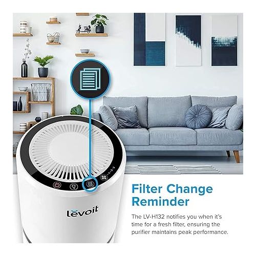  LEVOIT Air Purifiers for Home, High Efficient Filter for Smoke, Dust and Pollen in Bedroom, Filtration System Odor Eliminators for Office with Optional Night Light, LV-H132 1 Pack, White