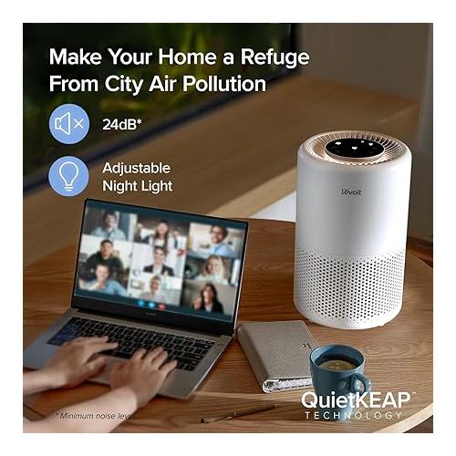  LEVOIT Air Purifier for Home Bedroom, Smart WiFi Alexa Control, Covers up to 916 Sq.Foot, 3 in 1 Filter for Allergies, Pollutants, Smoke, Dust, 24dB Quiet for Bedroom, Core200S/Core 200S-P, White
