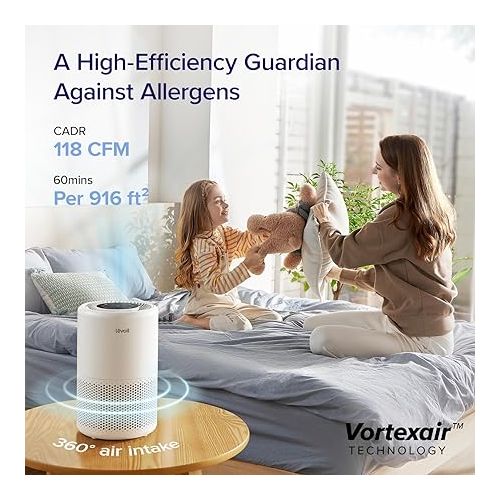  LEVOIT Air Purifier for Home Bedroom, Smart WiFi Alexa Control, Covers up to 916 Sq.Foot, 3 in 1 Filter for Allergies, Pollutants, Smoke, Dust, 24dB Quiet for Bedroom, Core200S/Core 200S-P, White