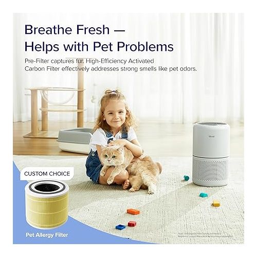  LEVOIT Air Purifier for Home Allergies Pets Hair in Bedroom, Covers Up to 1095 ft² by 45W High Torque Motor, 3-in-1 Filter with HEPA sleep mode, Remove Dust Smoke Pollutants Odor, Core300-P, White