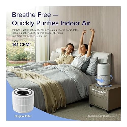  LEVOIT Air Purifier for Home Allergies Pets Hair in Bedroom, Covers Up to 1095 ft² by 45W High Torque Motor, 3-in-1 Filter with HEPA sleep mode, Remove Dust Smoke Pollutants Odor, Core300-P, White