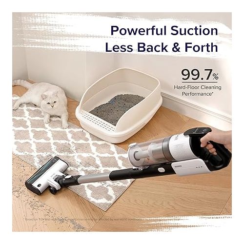  LEVOIT Cordless Vacuum Cleaner, Stick Vac with Tangle-Resistant Design, Up to 50 Minutes, Powerful Suction, Rechargeable, Lightweight, and Versatile for Carpet, Hard Floor, Pet Hair, Black & White
