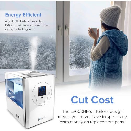  LEVOIT Humidifiers for Large Room Bedroom (6L), Warm and Cool Mist Ultrasonic Air Humidifier for Home Whole House Babies Room, Customized Humidity, Remote, Germ Free and Whisper-Qu
