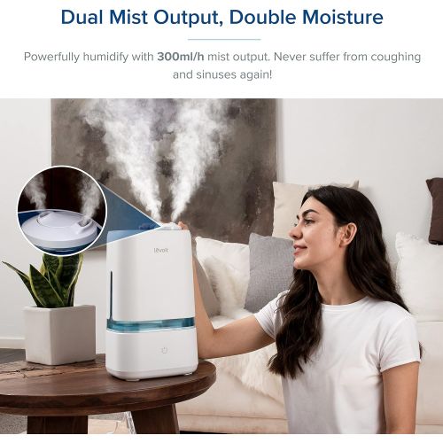  LEVOIT Humidifiers for Bedroom, 4L Ultrasonic Cool Mist Humidifier for Large Room Babies, Air Humidifier with Essential Oil Tray, Quiet Operation, Auto Shut-Off, Lasts up to 40 Hou