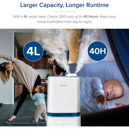  LEVOIT Humidifiers for Bedroom, 4L Ultrasonic Cool Mist Humidifier for Large Room Babies, Air Humidifier with Essential Oil Tray, Quiet Operation, Auto Shut-Off, Lasts up to 40 Hou