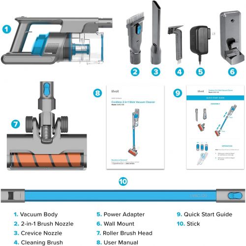  Cordless Vacuum Cleaner, LEVOIT Stick Handheld Lightweight Vacuum with 150W Powerful Suction for Hardwood Floor Pet Hair Carpet Car, Rechargeable Lithium Ion Battery and LED Brush,