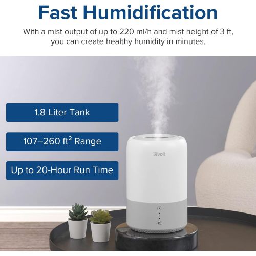  [아마존베스트]LEVOIT Humidifiers for Bedroom, Cool Mist Air Vaporizer for Babies, Ultrasonic Top Fill Essential Oil Diffuser,Smart Sleep Mode,Auto Shut Off, Quiet, 1.8L, Gray