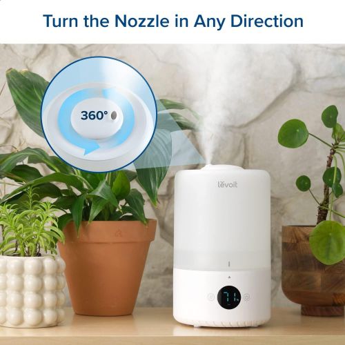  LEVOIT Ultrasonic Cool Mist Humidifiers, Adjustable 360° Rotation Nozzle, Auto Safety Shut Off, Lasts Up to 25 Hours, Filter Free, Optional LED Display Light, Ideal for Bedroom, 3L