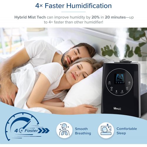  LEVOIT Humidifiers for Bedroom Large Room, 6L Extra Large Capactiy, Hybrid Mist Air Vaporizer for Home and Whole House, Rapid Humidification, Customized Humidity, Remote Control, W