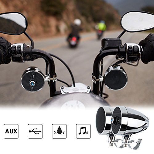  LEXIN ELECTRONICS DESIGN FOR BIKE LEXIN S3 3 Waterproof Motorcycle Audio Systems with FM Radio, Motorcycle Bluetooth Speakers with USB Phone Charger Fits 78 to 1.25 Handlebar, Chorme