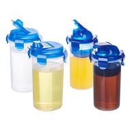 LEXINGWARE Olive Oil Dispenser Bottles Liquid Set 4Pack (21.3oz x2+15.2oz x2), Easy Pour Oil Vinegar Bottle, Dressings Plastic Containers Airtight Leak-proof Lids, Non Drip Spout Wide mouth E