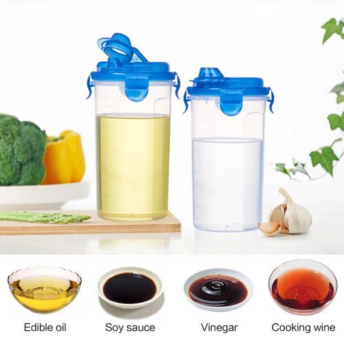  LEXINGWARE Olive Oil Dispenser Bottles Liquid Set 4Pack (21.3oz x2+15.2oz x2), Easy Pour Oil Vinegar Bottle, Dressings Plastic Containers Airtight Leak-proof Lids, Non Drip Spout Wide mouth E