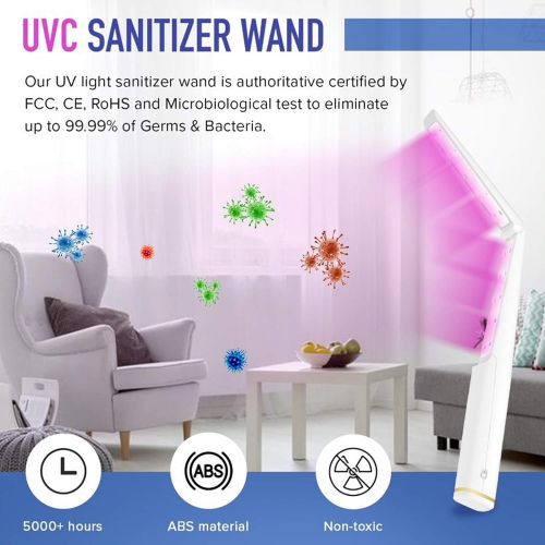  LEXONIX UV Light Sanitizer Wand, Portable UVC Travel Wand Ultraviolet Disinfector Lamp Without Chemicals for Hotel House Toilet Car, Germs Killing Function UV Sterilizer