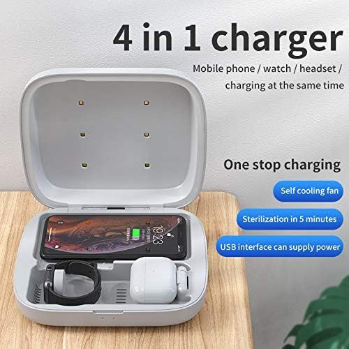  Lexonix Phone Cleaner Box - Wireless Charger, Fast Charging Cell Phone Cleaner, 3 in 1 Charging Sterilizer Compatible for iOS and Android (White, 15W)