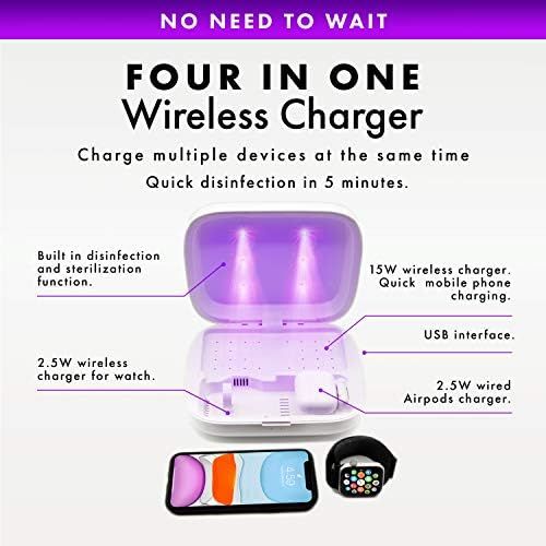  Lexonix Phone Cleaner Box - Wireless Charger, Fast Charging Cell Phone Cleaner, 3 in 1 Charging Sterilizer Compatible for iOS and Android (White, 15W)