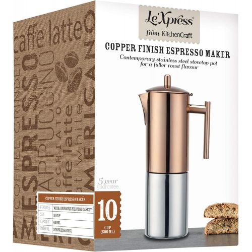  Lexpress Stainless Steel Copper Effect Espresso Coffee Maker 600ml Gift Boxed