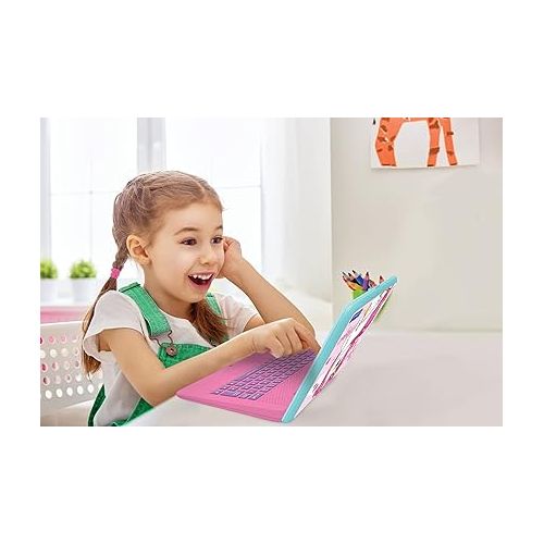  LEXiBOOK - Unicorn Educational and Bilingual Laptop Spanish/English - Toy for Children with 124 Activities to Learn Mathematics, Dactylography, Logic, Clock Reading, Play Games and Music - JC598UNIi2