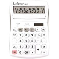 Lexibook - 12 Digit Desktop Calculator with Folding Display - Basic and Memory Function - Large Keys and Screen for Office, School, Home - Solar & Batteries - White/Gray - C212