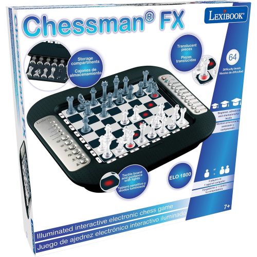  LEXiBOOK Chessman FX, Electronic Chess Game with Tactile Keyboard and Light and Sound Effects, 32 Pieces, 64 Levels of Difficulty, Family Board Game, Black/Grey, CG1335