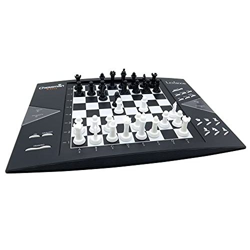  LEXiBOOK Chessman Elite Interactive Electronic Chess Game +, 64 Levels of Difficulty, LEDs, Family Child Board Game, Black / White, CG1300US