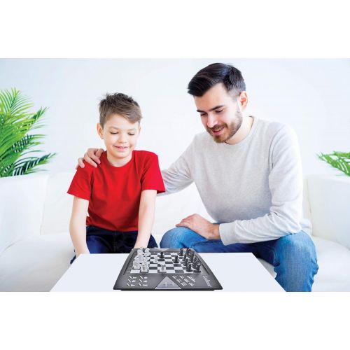  LEXiBOOK Chessman Elite Interactive Electronic Chess Game +, 64 Levels of Difficulty, LEDs, Family Child Board Game, Black / White, CG1300US