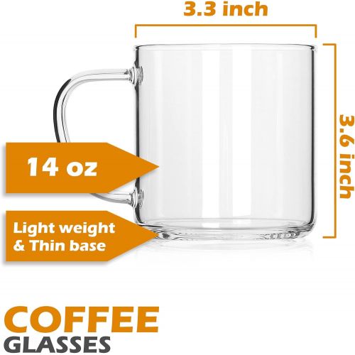  [아마존베스트]LUXU_ing Glass Coffee Mugs(Set of 4),14-oz Clear Borosilicate Glass Coffee Cups,Lead-Free Drinking Glasses,Large Tea Cups with Comfortable Handle,Latte & Mocha Mugs,Espresso Coffee Gifts fo