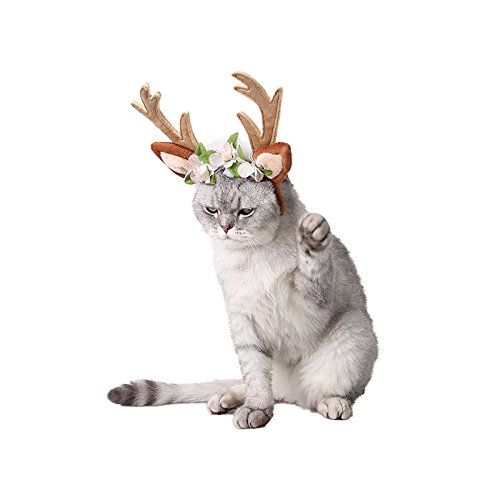  LFlower Pet Costume Antlers Headbands with Ears Adjustable Flexible for Dogs Cats Various Size Halloween Christmas Festival Costume