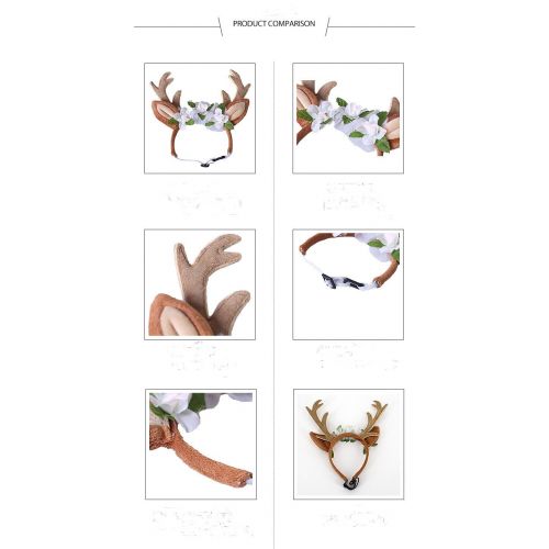  LFlower Pet Costume Antlers Headbands with Ears Adjustable Flexible for Dogs Cats Various Size Halloween Christmas Festival Costume