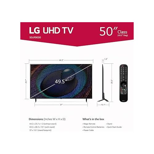  LG 50-Inch Class UR9000 Series Alexa Built-in 4K Smart TV (3840 x 2160),Bluetooth, Wi-Fi, USB, Ethernet, HDMI 60Hz Refresh Rate, AI-Powered 4K,Black (Renewed)