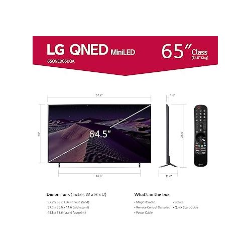  LG QNED85 Series 65-Inch Class QNED Mini-LED Smart TV 65QNED85UQA, 2022 - AI-Powered 4K TV, Alexa Built-In