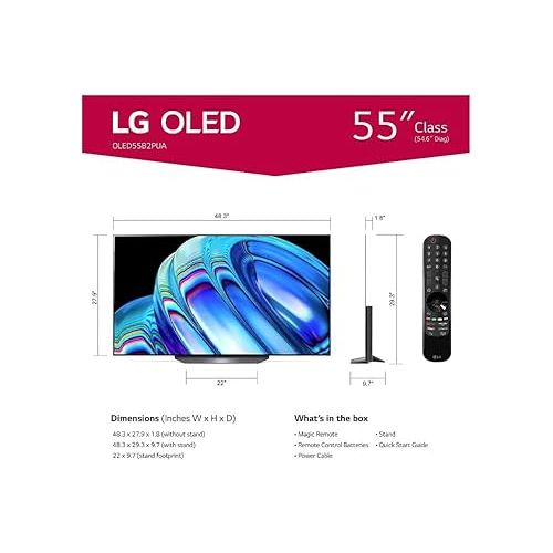  LG 55-Inch Class OLED B2 Series Alexa Built-in 4K Smart TV, 120Hz Refresh Rate, AI-Powered 4K, Dolby Vision IQ and Dolby Atmos, WiSA Ready, Cloud Gaming (OLED55B2PUA, 2022) 55 inch TV Only