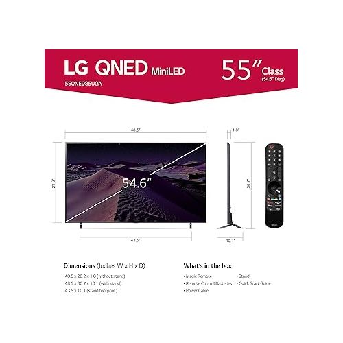  LG 55-Inch Class QNED85 Series Alexa Built-in 4K Smart TV, 120Hz Refresh Rate, AI-Powered 4K, Dolby Vision IQ and Dolby Atmos, WiSA Ready, Cloud Gaming (55QNED85UQA, 2022)