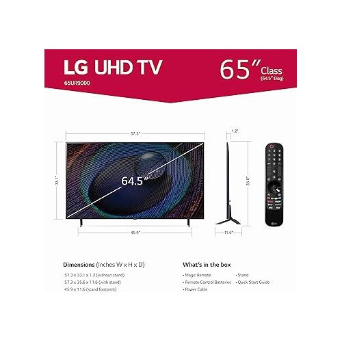  LG 65-Inch Class UR9000 Series Alexa Built-in 4K Smart TV (3840 x 2160),Bluetooth, Wi-Fi, USB, Ethernet, HDMI 60Hz Refresh Rate, AI-Powered 4K