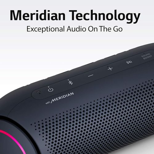  LG XBOOM Go Speaker PL5 Portable Wireless Bluetooth, Dual Action Bass, Sound by Meridian, Water-Resistant, Sound Boost EQ, 18 Hour Battery Life, LED Lighting - Black