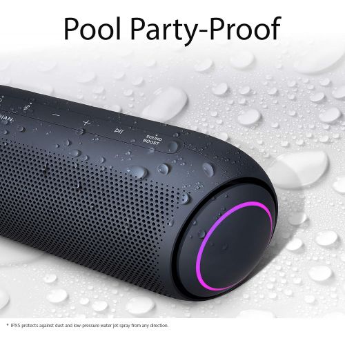  LG XBOOM Go Speaker PL5 Portable Wireless Bluetooth, Dual Action Bass, Sound by Meridian, Water-Resistant, Sound Boost EQ, 18 Hour Battery Life, LED Lighting - Black