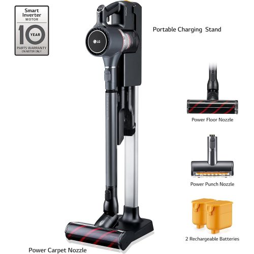  LG CordZero Cordless Stick Vacuum Cleaner, Hard Floor, Carpet, Upholstery, Car, Pet Hair, Powerful Suction, Extra Battery, Up to 80 Min, Lightweight, Handheld, A907GMS