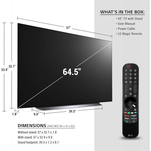  65인치 LG전자 2021년 신형 올레드티비 - LG OLED65C1PUB Alexa Built-in C1 Series 65 4K Smart OLED TV (2021)