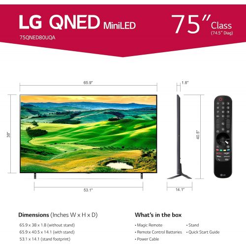  LG 75-Inch Class QNED80 Series Alexa Built-in 4K Smart TV, 120Hz Refresh Rate, AI-Powered 4K, HDR Pro, WiSA Ready, Cloud Gaming (75QNED80UQA, 2022)