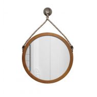 LH-Mirror Round Wall Bathroom Mirror Hanging Mirror | Wall Mounted Vanity Mirror | Circle Make-up Mirror | Walnut Color Wood Frame (Size : 50cm)