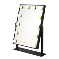 LH-Mirror Lighted Makeup Vanity Mirror Hollywood Style Tabletop Mirrors for Makeup Dressing Table with Dimmable Light Bulbs Decorative Mirror (Color : Black)