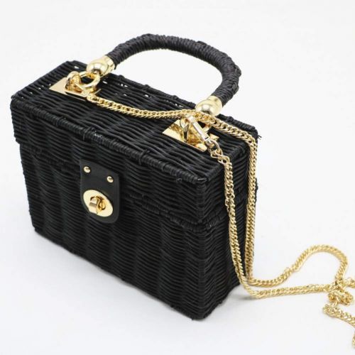  LHKFNU Fashion Bali Island Hand Woven Bag Buckle Rattan Straw Bags Satchel Circle Bag Handbag