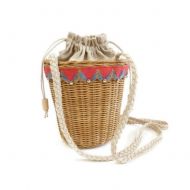 LHKFNU New Hot Bucket Bag Handmade Star Rattan Woven Round Handbag Vintage Straw Knitted Lady Beach Tote