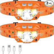 LHKNL Headlamp Flashlight,1200 Lumen Ultra-Light Bright LED Rechargeable Headlight with White Red Light,2-Pack Waterproof Motion Sensor Head Lamp,8 Mode for Outdoor Camping Running Fishing- Orange